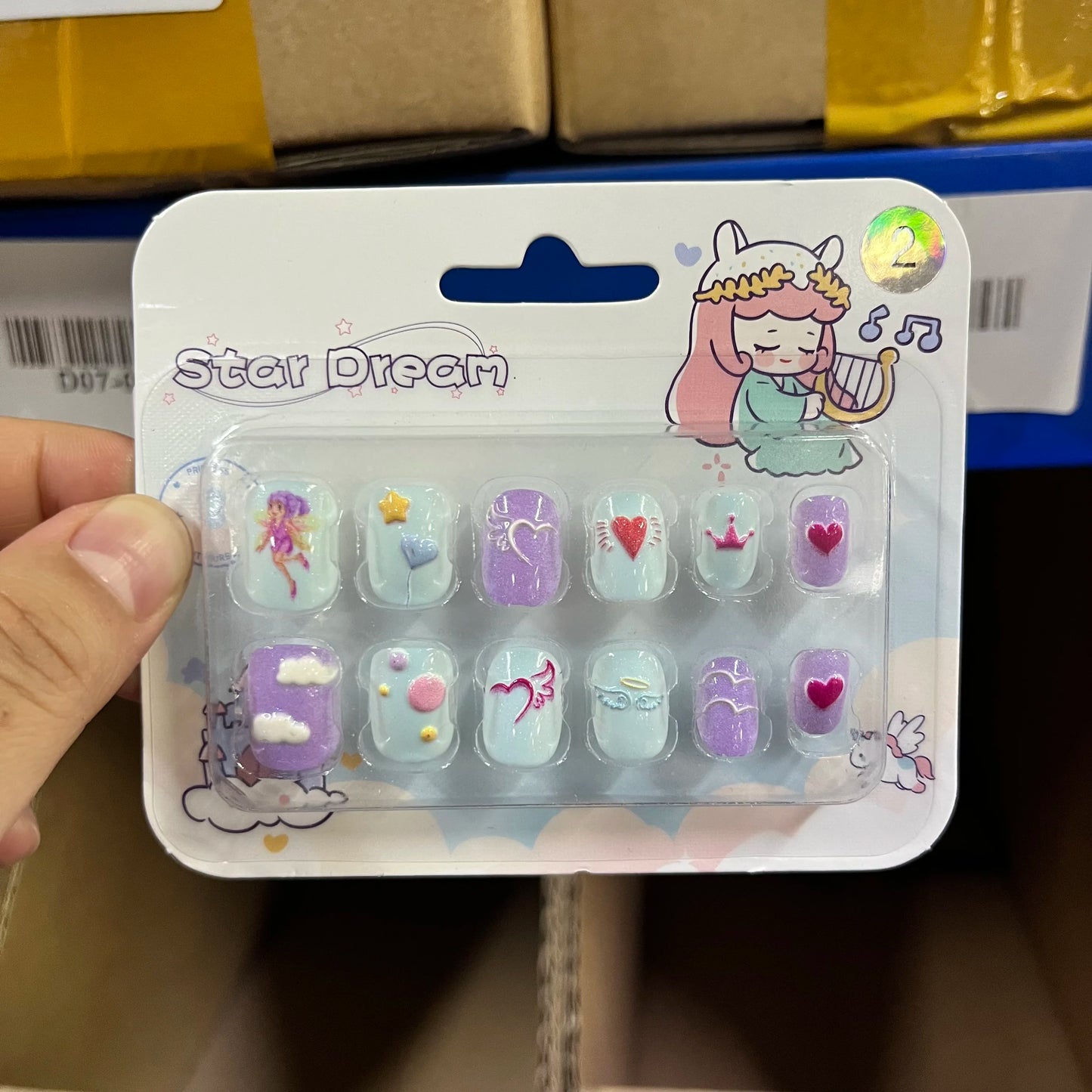 12pcs Cute Kids Dress-Up Fake Nail Girls Press on Nails Princess Pretend Play Toy Nail Tips Self-adhesive Children False Nails *
