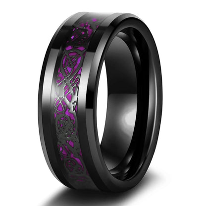 Fashion Couple Rings Romantic Women Heart Blue Rhinestones Zircon Ring Men Stainless Steel Celtic Dragon Ring Wedding Jewelry
