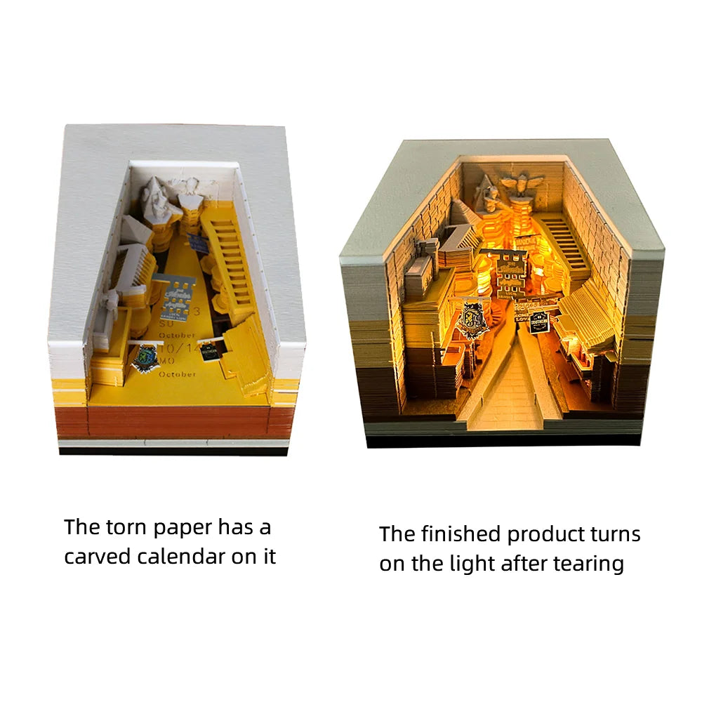 Omoshiroi Block 3D Notepad Cubes 160Sheets Diy House 3D Memo Pad Led Light Sticky Notes Paper Notes Stationery Christmas Gifts