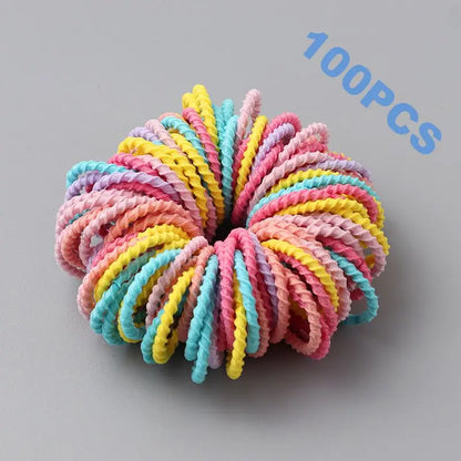 100pcs New Cute Girl Hair Bands Candy Color Elastic Rubber Band Hair Band Child Baby Headband Scrunchie Hair Tie Accessories