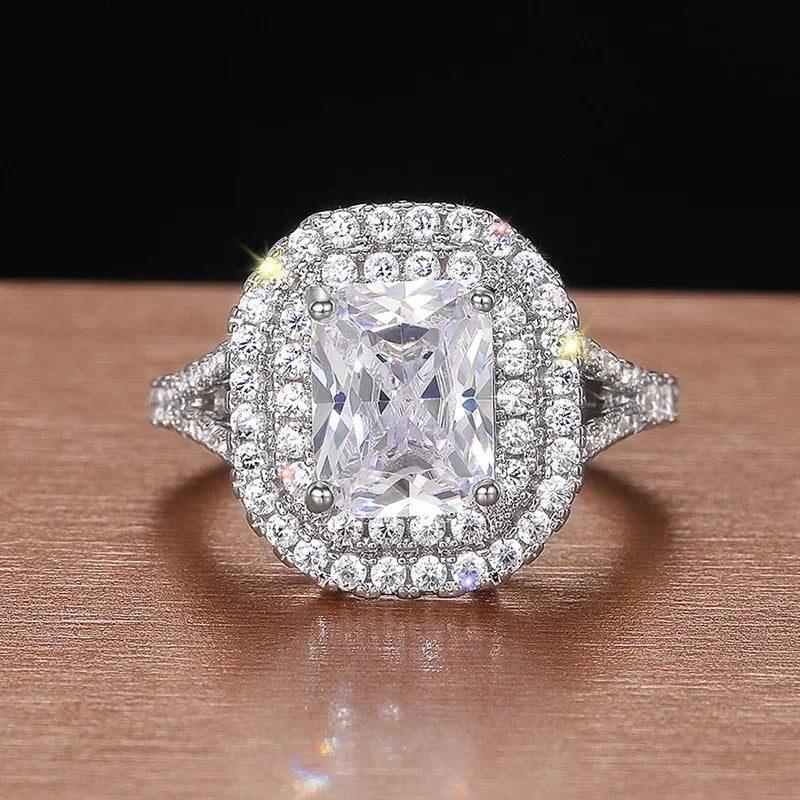 New Fashion Square Flashing Ring with Geometric Luxury Inlaid AAA Cubic Zirconia  Wedding Accessories Women's Jewelry