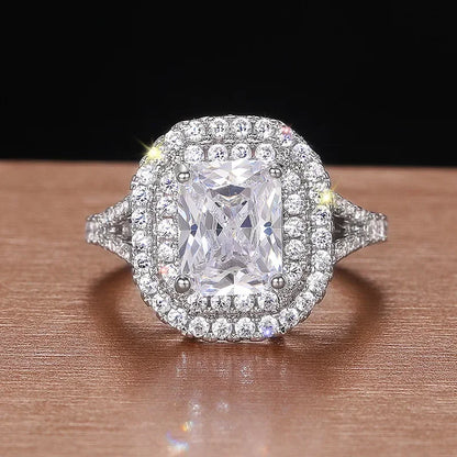 New Fashion Square Flashing Ring with Geometric Luxury Inlaid AAA Cubic Zirconia  Wedding Accessories Women's Jewelry