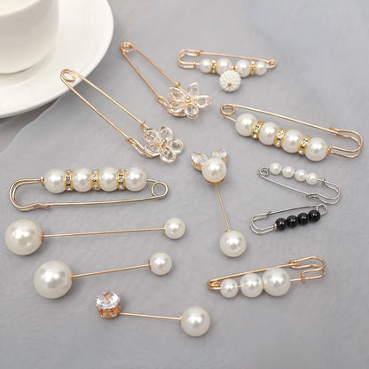6pc Pearl Brooches Set Waist Buckle Cardigan Jeans Button Brooch Pins Women Sweater Coat Anti Fall Pearls Clothes Pin Decoration