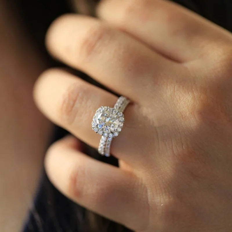 New Silver Plated Rings set For Women Cubic Zirconia Jewelry Wedding Engagement Ring Wholesale Size 5-11