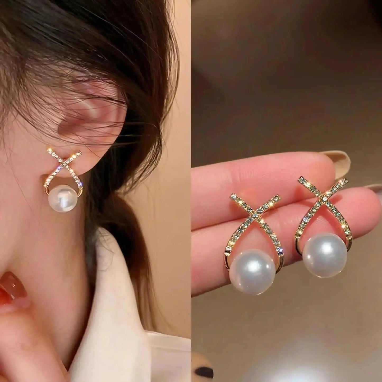 925 Silver Needle Korean Fashion Double V Crystal Earrings For Women Jewelry 2026 Trending Luxury Women's Earrings Behind Ear