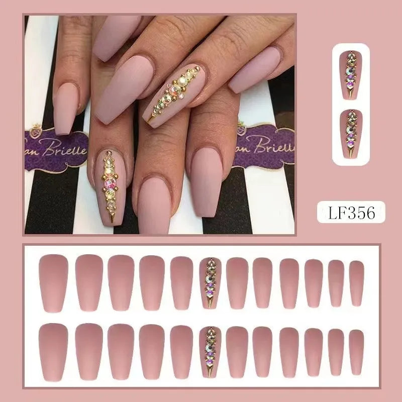 Luxury Designed Reusable Pink Nude False Nails Short Custom Acrylic Press On Nails Artificial Nails With Glue For Woman And Girl