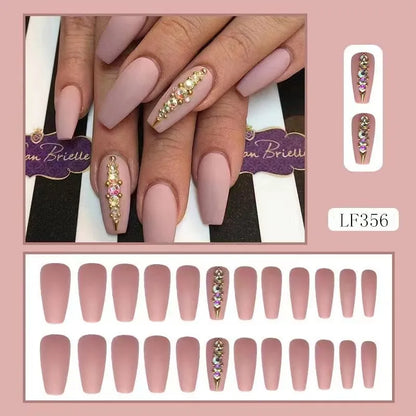 Luxury Designed Reusable Pink Nude False Nails Short Custom Acrylic Press On Nails Artificial Nails With Glue For Woman And Girl