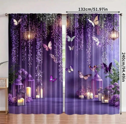 VIKAMA Romantic Purple Floral Butterfly Curtains Draped Vine Lantern Pattern Master Bedroom Princess Room