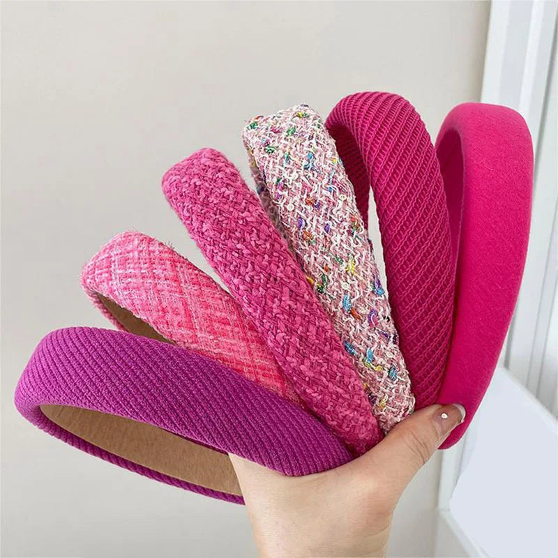 Rose Red Wide-brimmed Sponge Hair Band Women Fairy Temperament Headband Tweed Head Hoop Hairband Princess Girls Hair Accessories