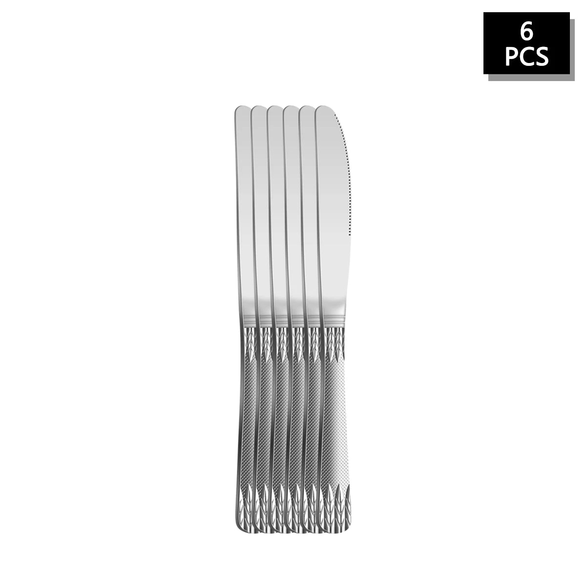 4/6/16/24pcs Stainless steel wheat ear cutlery set Silver steak knife, fork and spoon combination cutlery for family hotel party