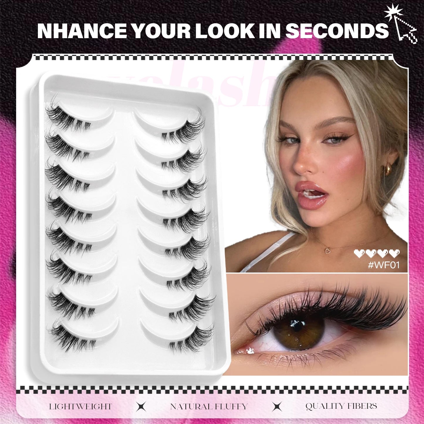 VELTRINAY False Eyelashes Half Lashes Cat Eye Natural Look Wispy Faux Mink Clear Eyelash Band Natural Lashes Makeup