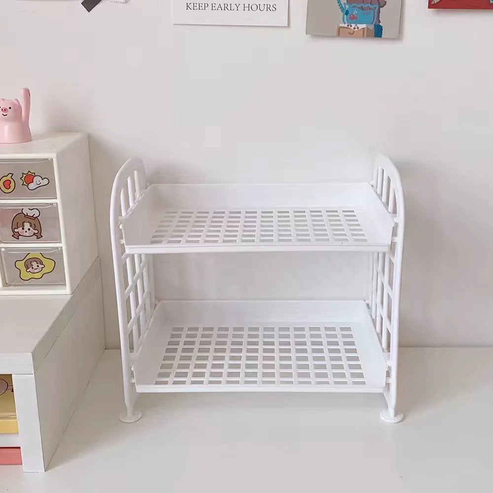 Desktop Storage Rack Organizer Shelf Folding Plastic Storage Rack Sundries Cosmetics Stationery Rack For Home Office Dormitory