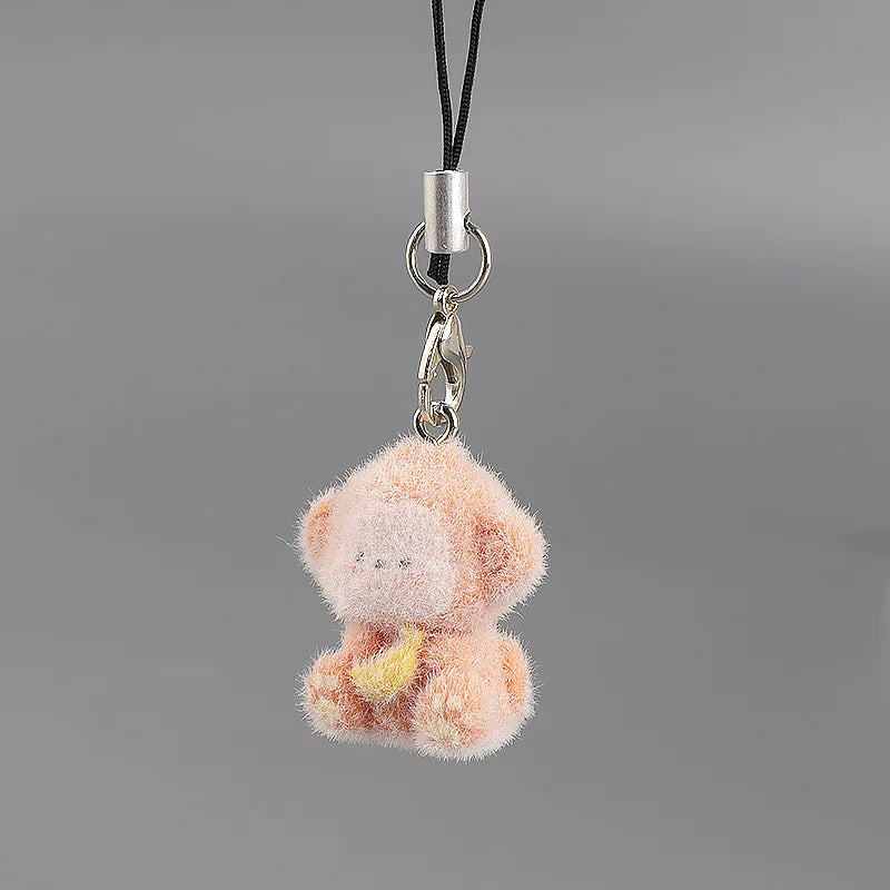 Cute Plush 3D Cat Keychain Creative Flocking Animal Pendant Bag Phone Lanyard Hanging Keycord Charm Keychain DIY Accessories