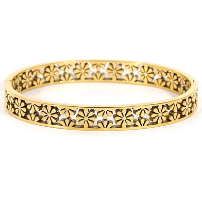 Greatera Irregular Hollow Leaf Flower Decoration Stainless Steel Opens Bracelet For Women Men Cubic Zircon Filled Luxury Bangle