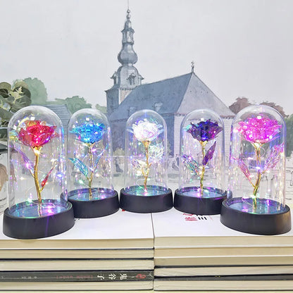 Valentines Day Gift for Girlfriend Eternal Rose LED Light Foil Flower In Glass Cover Mothers Day Wedding Favors Bridesmaid Gift