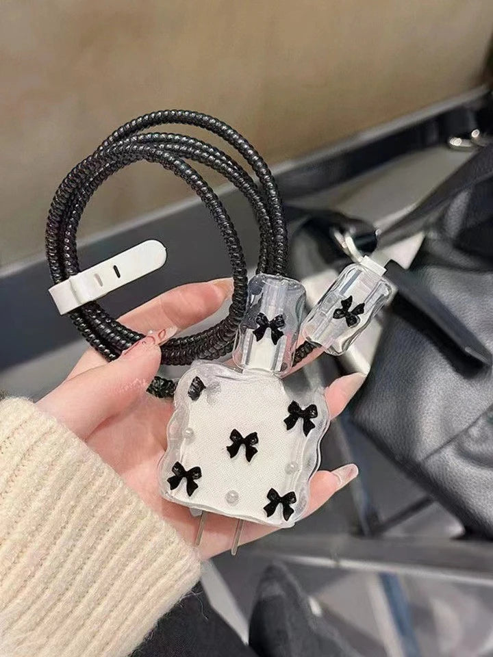 Pink Crystal Butterfly Charging Data Cable Protector Winder Accessories For IPhone 18w/20w Cartoon Charger Protective Cover