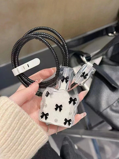 Pink Crystal Butterfly Charging Data Cable Protector Winder Accessories For IPhone 18w/20w Cartoon Charger Protective Cover