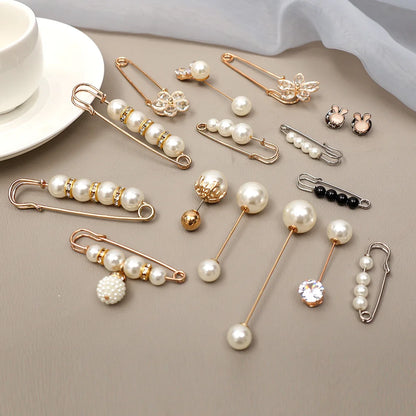6pc Pearl Brooches Set Waist Buckle Cardigan Jeans Button Brooch Pins Women Sweater Coat Anti Fall Pearls Clothes Pin Decoration