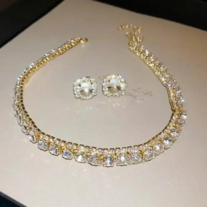 Luxury Crystal Necklace Earrings Set Pink ABcolourful Necklace for Women Weddings Party Jewelry Sets Accessories