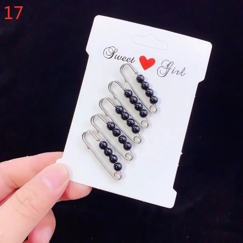 6Pcs Brooch Set Big Beads Fashion Clothing Brooches for Women Pearl Lapel Pin Sweater Dress Brooch Pins Badge Buckle Accessories