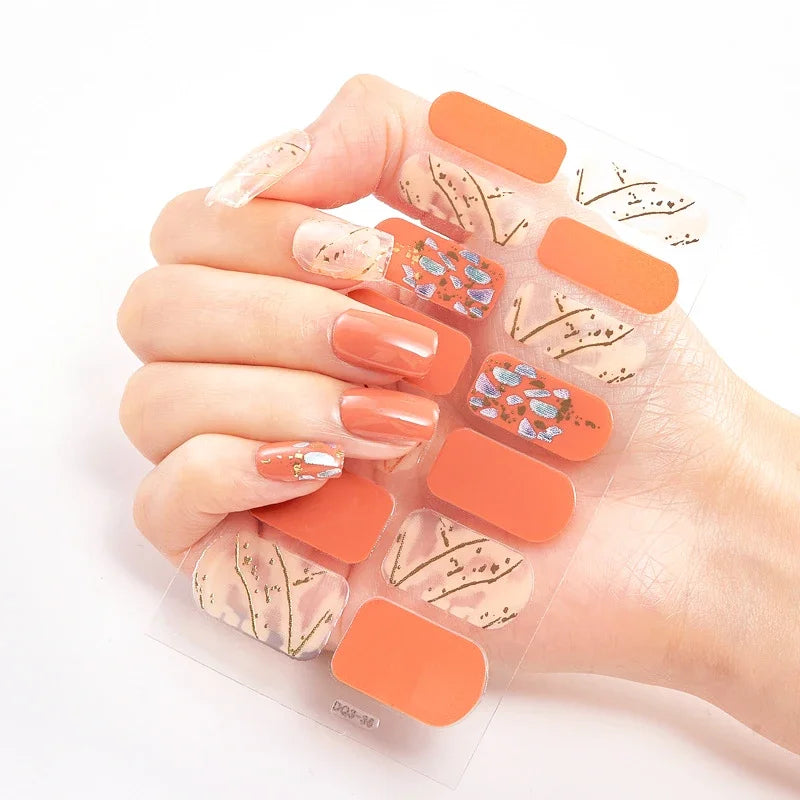 16Tips Nude Semi-Cured Gel Nail Wraps Sticker Long-Lasting UV LED Lamp French Nail Decal Full Cover Waterproof Semi-Cured Sticke