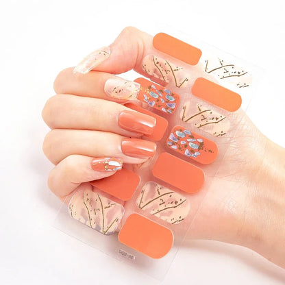 16Tips Nude Semi-Cured Gel Nail Wraps Sticker Long-Lasting UV LED Lamp French Nail Decal Full Cover Waterproof Semi-Cured Sticke