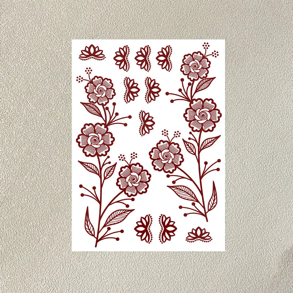 Waterproof Henna Tattoo Stickers for Women Flower Instant Fake Tattoo for Hand Temporary Tattoos for Wedding Party Festival
