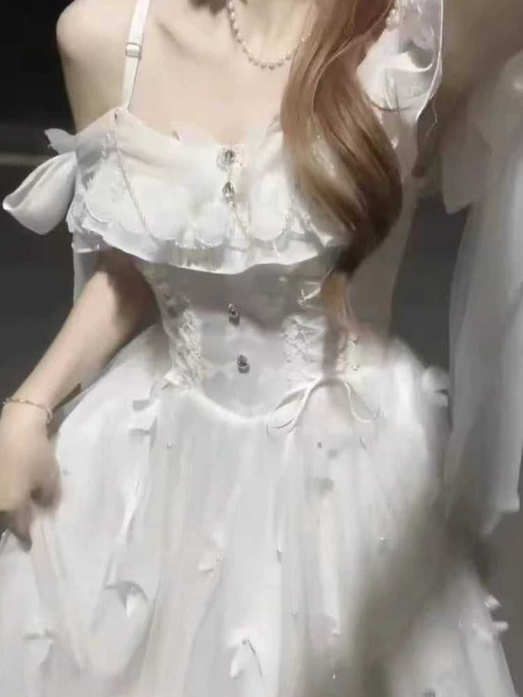 Lolita Summer Dress Three Dimensional Butterfly Solid Color Tanks Off Shoulder Bow Princess Dresses Sweet Design Women Clothing