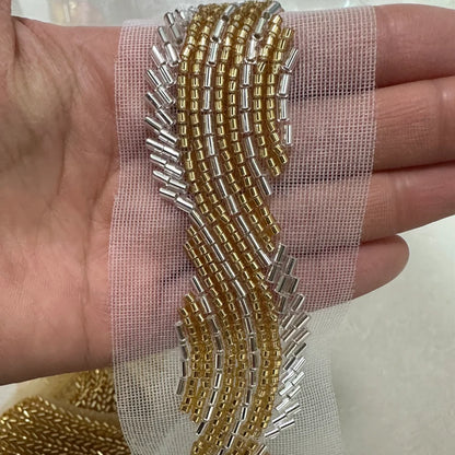 90cm Pearl Beaded Lace Trim Ribbon Garment Decoration Applique Trimming Gold Sequin Tape DIY Sewing Fabric Material Accessories