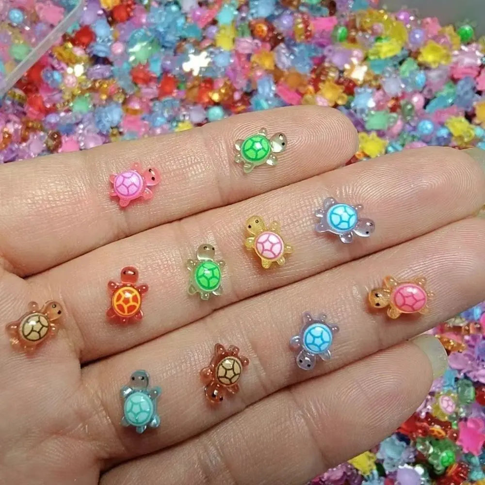 100Pcs Cartoon 3D Luminous Turtle Night Glow DIY Miniature Figurines Dopamine Colored Mini Turtle Nail Charms