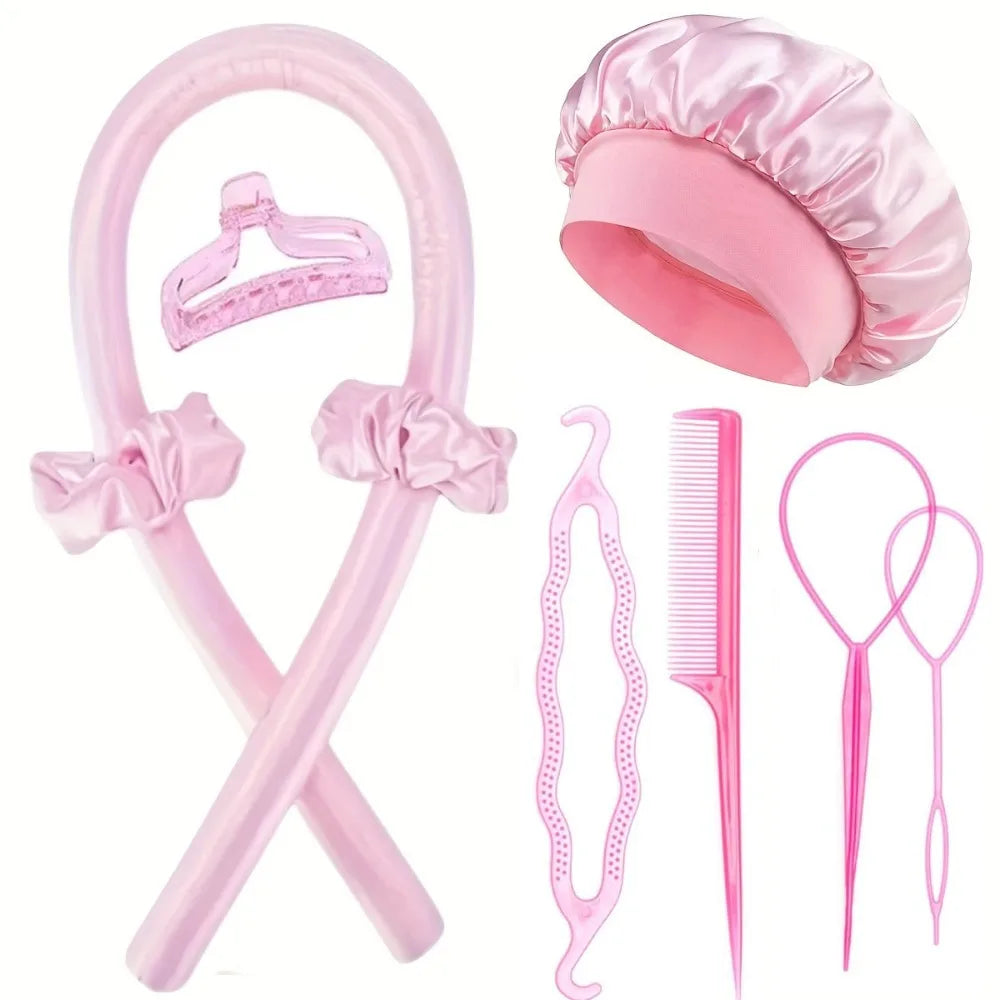 Heatless Curling Rods Flower Bud Braiding Night Cap No-Heat Curling Iron Set Hair Roller Set Soft Headband Hair Styling Tools