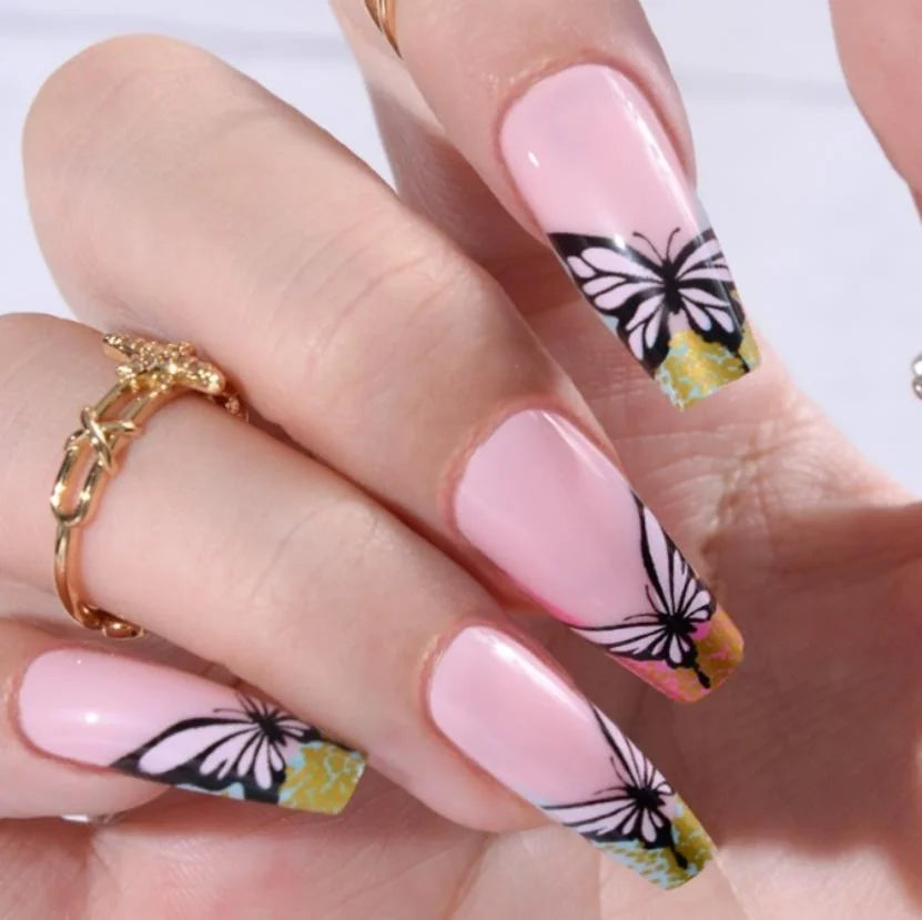 Luxury Designed Reusable Pink Nude False Nails Short Custom Acrylic Press On Nails Artificial Nails With Glue For Woman And Girl