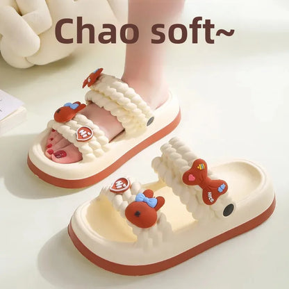 Women's Thick Bottom Sandals Summer Outdoor Anti-Slip Beach Casual Flip Flops Comfortable Sensation PVC Material Cartoon Pattern