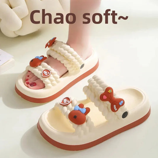 Women's Thick Bottom Sandals Summer Outdoor Anti-Slip Beach Casual Flip Flops Comfortable Sensation PVC Material Cartoon Pattern