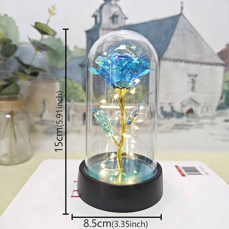 Valentines Day Gift for Girlfriend Eternal Rose LED Light Foil Flower In Glass Cover Mothers Day Wedding Favors Bridesmaid Gift