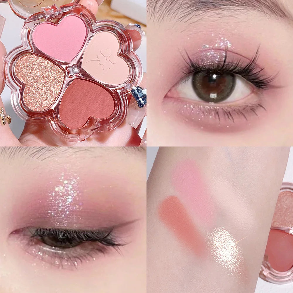 Lucky Clover Eyeshadow Palette Daily Fine Glitter Pearlescent Matte Pure Lust Four-Color Eyeshadow Palette Earth Color Pink Grey