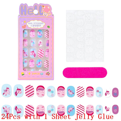 12pcs Cute Kids Dress-Up Fake Nail Girls Press on Nails Princess Pretend Play Toy Nail Tips Self-adhesive Children False Nails *