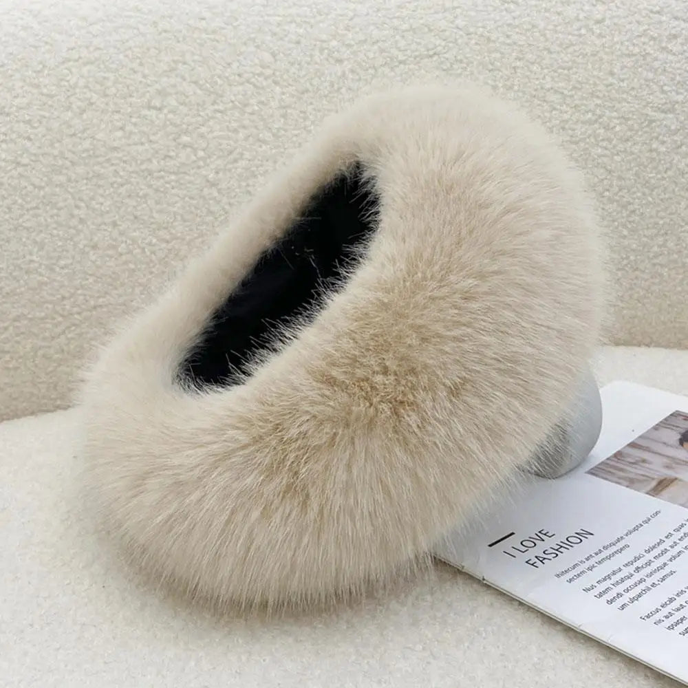 Winter Imitation Fur Thickened Fluffy Headband Faux Fox Fur Thermal Hair Bands Outdoor Windproof Ear Warmer Head Cover Headwear