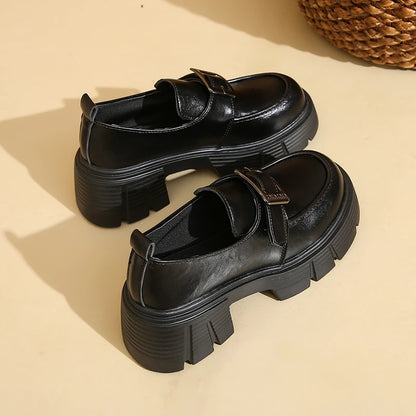 Versatile Loafers New Spring/Autumn Retro British-Style Leather Platform Shoes