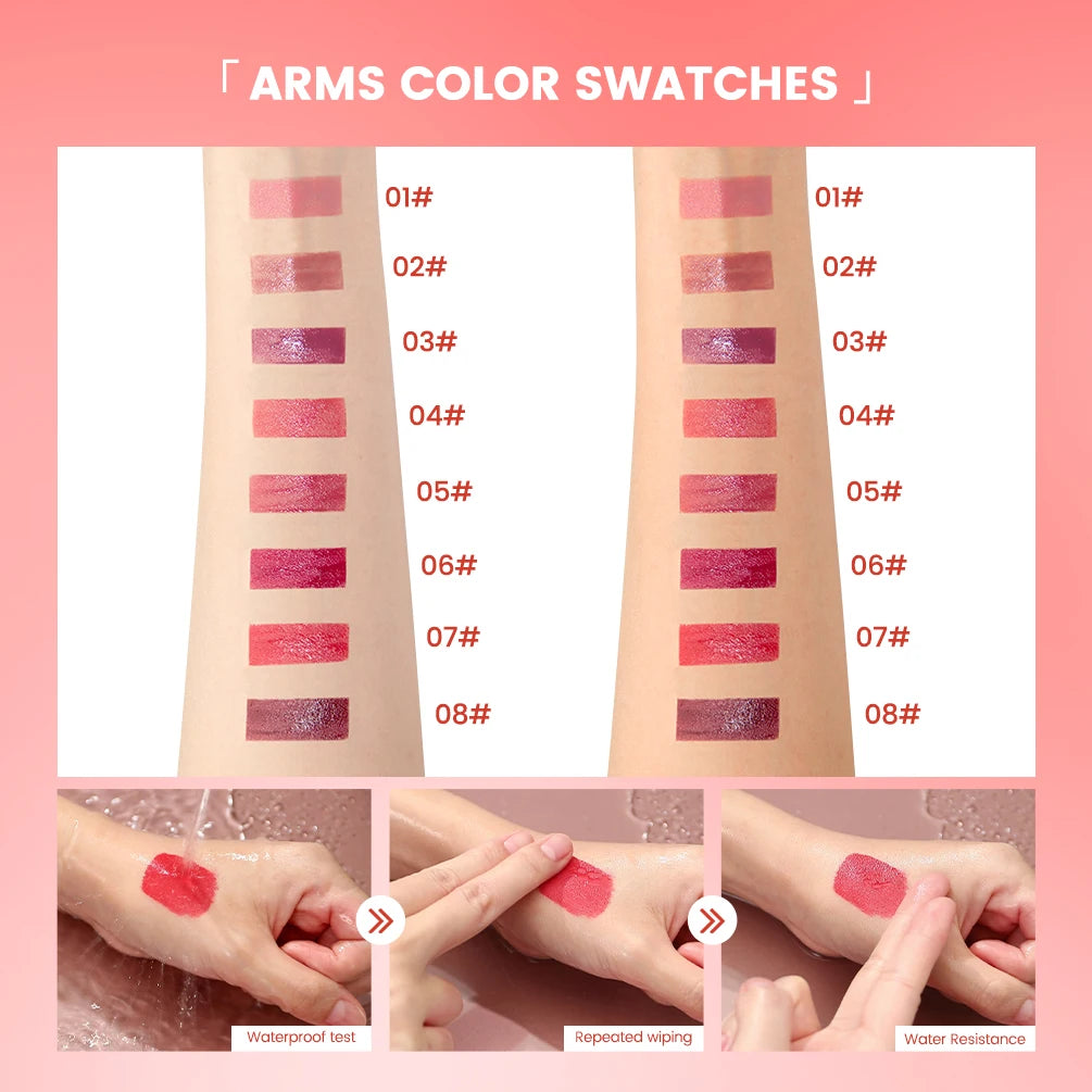 QIBEST 8 Colors Nude Watery Lip Gloss Long Lasting Liquid Lipstick Not Fading Sexy Red Purple Lip Glaze Lip Tint Women Makeup