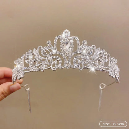 Children's Princess Crown Crystal Tiara Girls Hair Accessories High-end Atmosphere Dance Performance Birthday Gift Crown