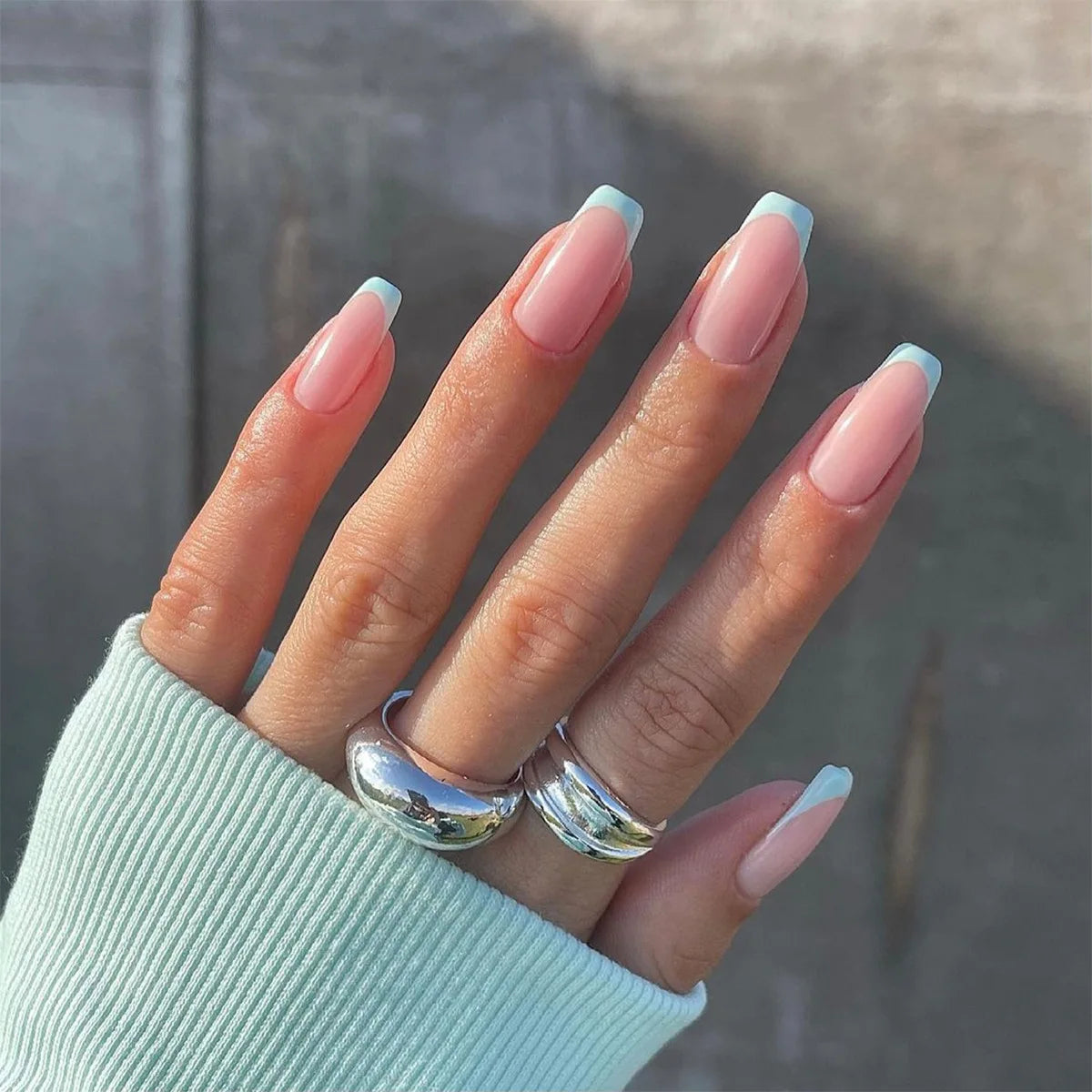 24Pcs/Box Charming Pink Flame Short Detachable Finished Fingernails Ballet Wearable Fake Nails press on Square Head Full Cover