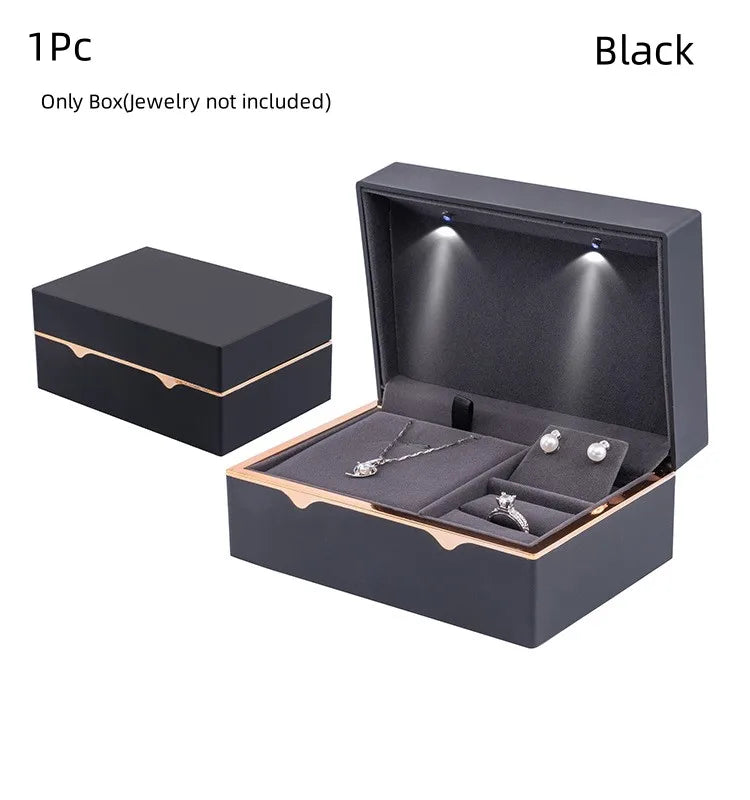 Wedding Ring Box with Led Light Jewelry Gift Box Bracelet Ring Necklace Jewelry Box Set Wedding Display Holder New Year