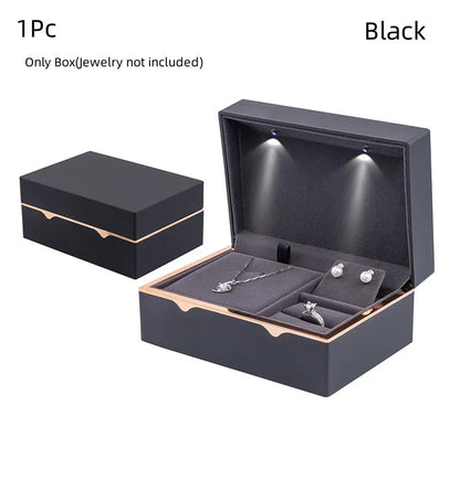 Wedding Ring Box with Led Light Jewelry Gift Box Bracelet Ring Necklace Jewelry Box Set Wedding Display Holder New Year