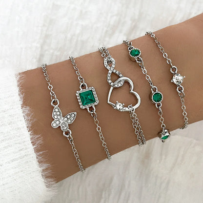 2025 New 5 Pieces/Set Of Rhinestone Butterfly And Heart-shaped Love Metal Bracelet Suitable For Women's Daily Decoration