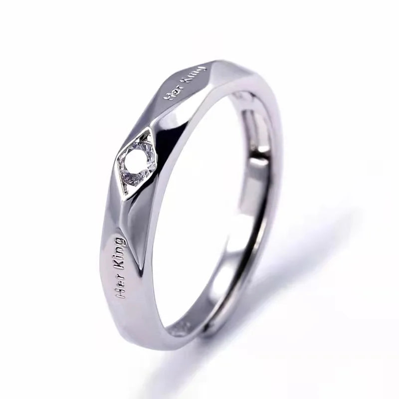 High Quality Adjustable Trendy Couple Wedding Rings for Women &Men Lovers Simple Cubic Zirconia Silver Color Fashion Jewelry