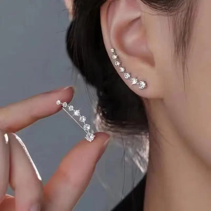 925 Silver Needle Korean Fashion Double V Crystal Earrings For Women Jewelry 2026 Trending Luxury Women's Earrings Behind Ear