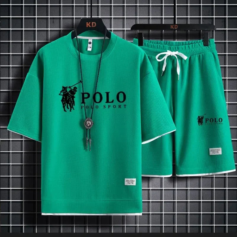 2026 Men's Short-sleeved T-shirt + Sports Shorts Two-piece Summer Fashion Breathable Fitness Casual Jogging Set Short Sleeve Two