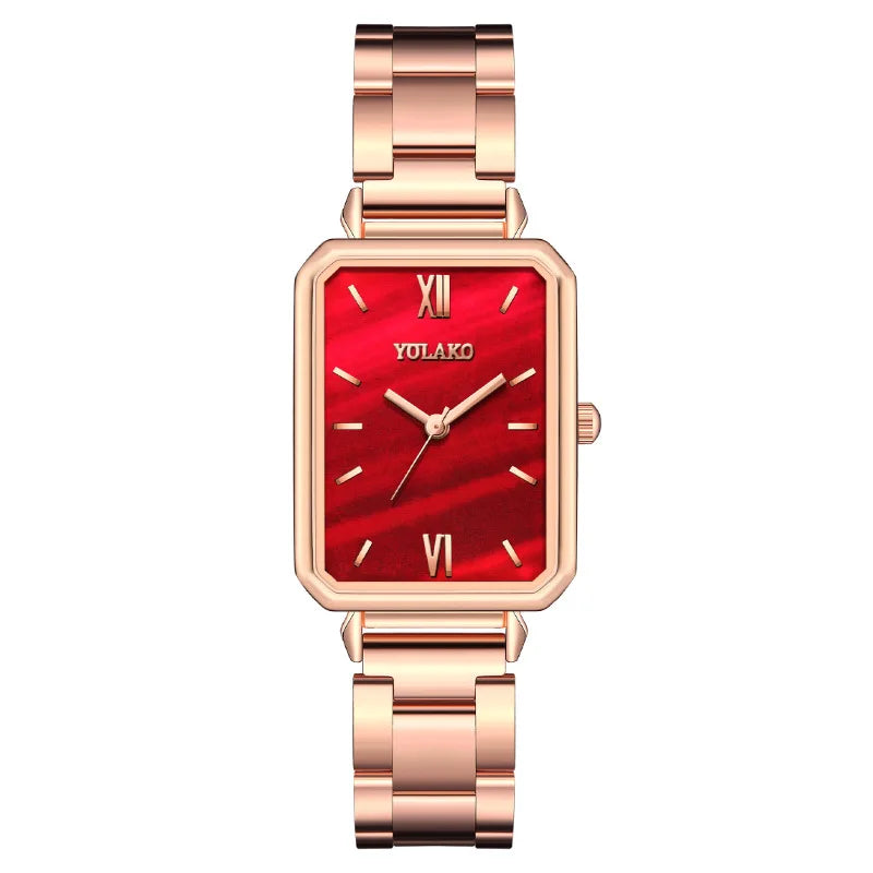 Women's Fashion Square Green Classic Wrist Retro Small Wristwatch Casual Quartz Watch For Lady