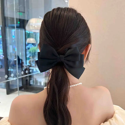 Women Elegant Lace Bow Ribbon Hair Clips Solid Color Satin Заколка Бант Girls Korean Hairpins Party Headdress Hair Accessories